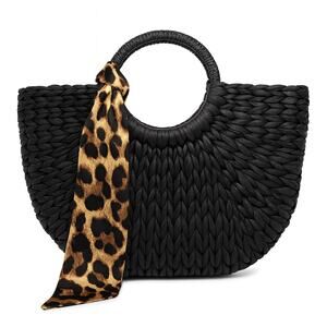 Hat Attack Eve Round Handle Leopard Scarf Tote Bag NWT